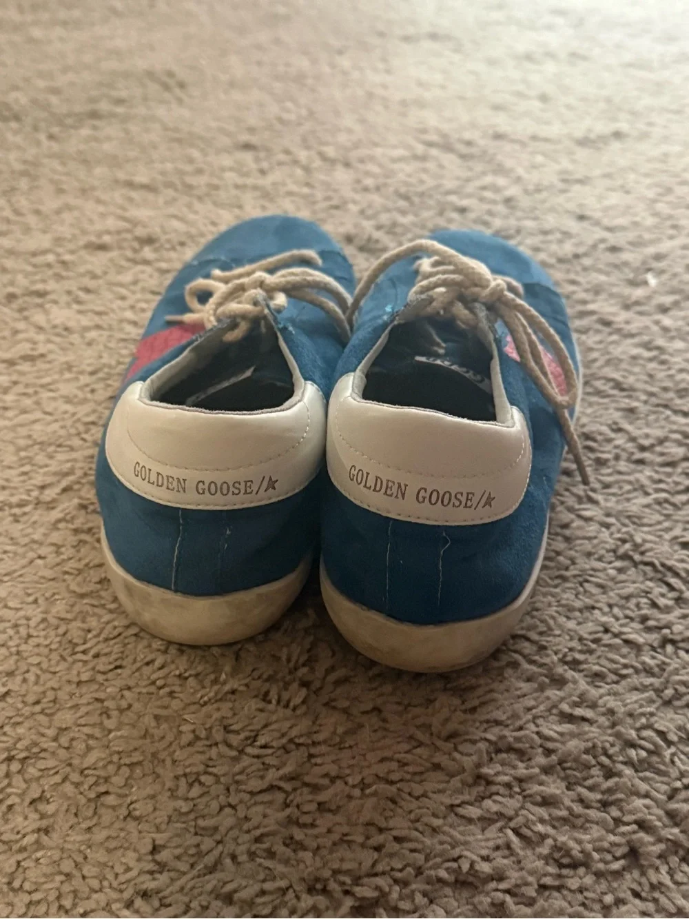 Golden Goose Women’s Blue Suede Sneakers with Pink Star